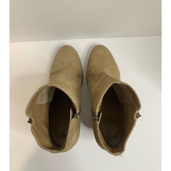 Guess Beige Perforated Suede Western Girls Zip Stacked Heels Ankle Boots 10M - Picture 5 of 10